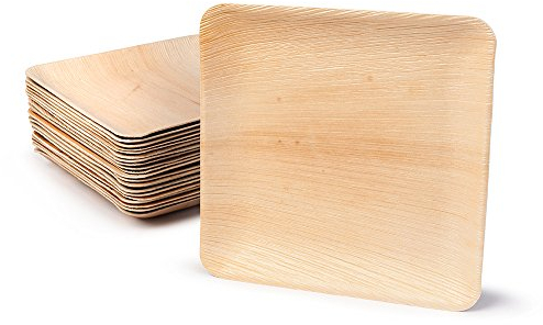 BIOZOYG Palmware Einwegteller aus Palmblatt, 25 Stück, eckig, 25x25 cm, Einweggeschirr kompostierbar - Alternative für Bambus Teller und Pappteller - Partygeschirr