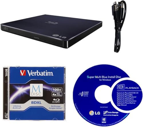 LG 6 x Disques optiques Ultra fin Portable Blu-ray Burner Bundle avec 100 Go BDXL Disc et Cyberlink logiciel de gravure