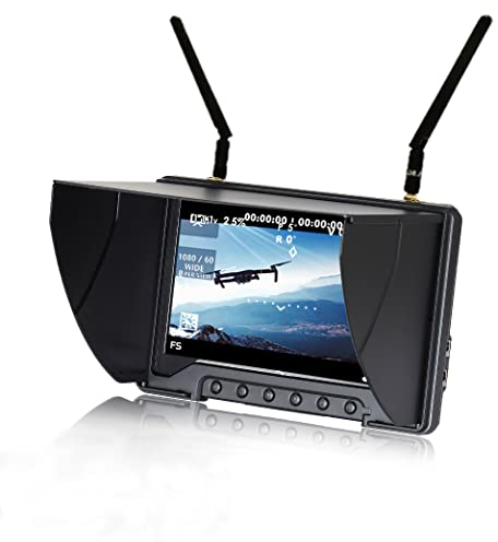 Flysight 5.8Ghz FPV Monitor DVR 7 inch Field FPV Wireless Diversity Receiver Monitor Black Pearl RC801 High Brightness HD Display 1024 x 600 Screen Monitor with Battery(RPSMA ANT)