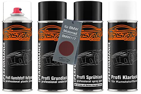 TRISTARcolor Lack Spray Set Kunststoff für BMW Motorrad BMW117 Rot Metallic