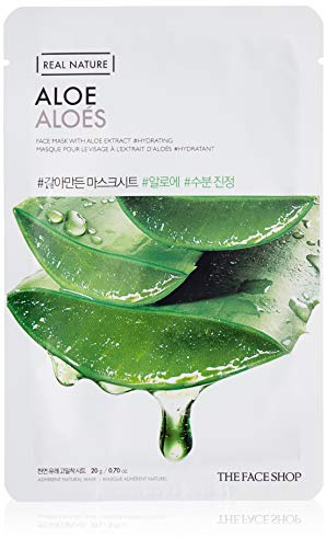 The Face Shop - Echte Natur - Gesichtsmaskenblatt Aloe Face - spendet Feuchtigkeit und beruhigt empfindliche Haut (1 Packung - 20 g)