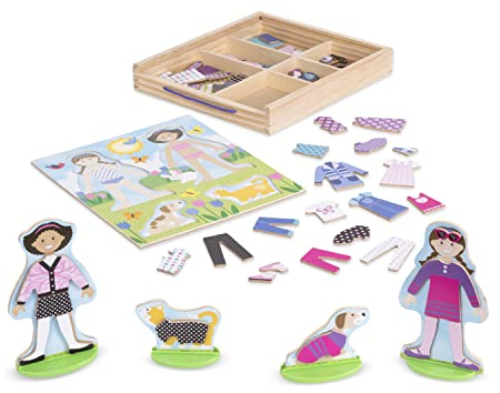 Melissa & Doug Best Friends Magnetische Dress-Up Holz-Puppen Pretend Play Set (78 PCs) - Puppen Dress-Up Play Set