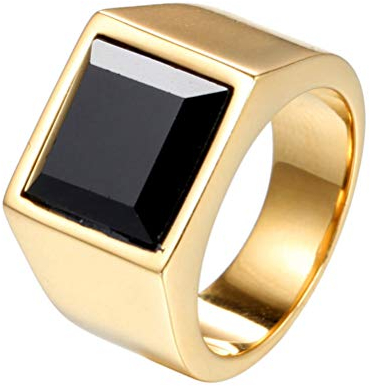 HIJONES Herren Ring Aus Edelstahl Mit Square Schwarz Achat Onyx Ring Gold Größe 54