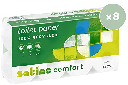 Satino by WEPA Comfort Toilettenpapier 060740 - Vorratspackung mit 64 Rollen - 2-lagig - hochweiß - EU Ecolabel zertifiziert - Recyclingpapier - 250 Blatt je Rolle