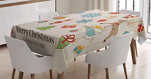 ABAKUHAUS Weihnachten Tischdecke, Weihnachtsfeiertags, Schmutzabweisend Pflegeleicht Waschbar Druck Mit Klaren Farben ohne Verblassen, 140 x 200 cm, Beige Braun Rot
