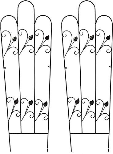 RUDDINGS WOOD Set of 2 x Scrolled Leaf Black Metal Garden Trellises Climbing Flower Support Frame Trellis
