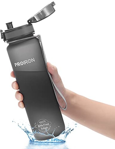 PROIRON Water Bottle 1L for Bike, Running, Cycling, Gym, Leak Proof Sports Water Bottles with Flip Top Lid, Filter & Protein Shaker Included, Grey