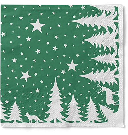 Mank Tissue-Servietten | Premium Einweg-Serviette | saugstark | perfekt für Weihnachtsfeiern & Adventsfeiern | Weihnachtsservietten | 100 Stück | Lennert (Grün, 40 x 40 cm)