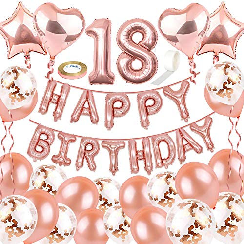 NOCHME Geburtstagsdeko Rosegold 18 für Mädchen, 41 Stück Geburtstag Deko Set,Happy Birthday Folienballon Girlande,10 Konfetti Luftballons und 10 Latex Balloon,Kindergeburtstag Dekoration für Frauen