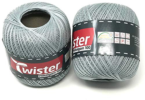 Twister Häkelgarn silber Handstrickgarn Baumwollgarn 2x100g