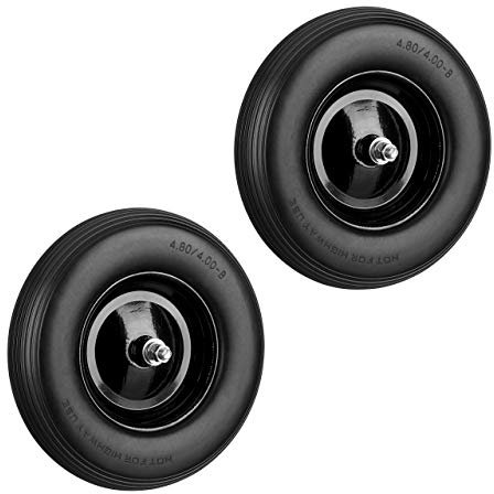 2X Ruota per Carriola Gomma Piena con ASSE 4.80 4.00-8 di Ricambio, Carico Max 100 kg, Antipanne, Nero
