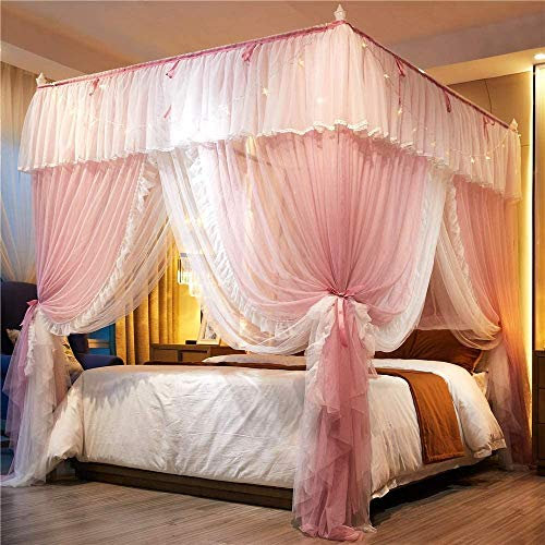 CHANG XU DONG SHOP 4 Corners Pfosten Bett Vorhang Himmelbett Rahmen Überdachungen Princess Bett-Überdachung for Mädchen - Double-Layer-Kontrast-Farben-Moskitonetz - Schlafzimmerdekoration