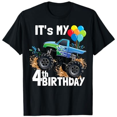 It's My 4th Birthday Monster Truck 4th Birthday Boy Gift Maglietta