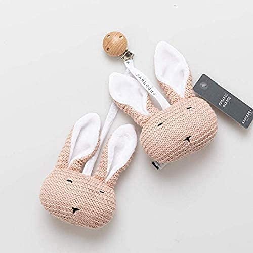 Bamboom Coniglietto lavorato a maglia con clip in legno - Bambola - Rosa - Ciondoli per passeggini, unisex