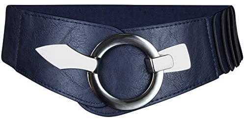 Vanessa & Melissa Elastischer Damen Taillengürtel, ca. 6 cm breiter Hüftgürtel mit silberner Ring-Schließe, Stretchgürtel (80 cm (für Taillenweite 85-105 cm), Dunkelblau)