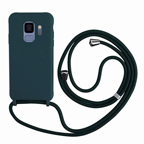 2ndSpring Coque avec Collier Compatible avec Samsung Galaxy S9,Tour de Cou Lanière en Corde Pendentif Housse,Silicone Souple Vert foncé