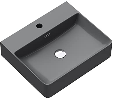 Mai & Mai Lavabo Suspendu Vasque à Poser Gris Noir Mat 50cm Évier Lave Mains Salle de Bain avec Trop-plein ME201