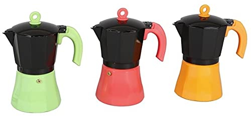 bolata Set de Cafetera de color aluminio de 9 tazas + salva mantel de madera respetuoso con el medio ambiente naranja
