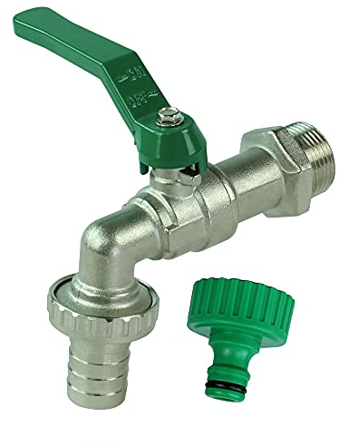 GASMIS Auslaufhahn 3/4 Zoll AG - Made in Italy - Wasserhahn aus Messing vernickelt für Innen und Außen, Inkl Schlauchanschluss und Hahnanschlussstück, Kugelauslaufhahn 1 Abgang, Grün, 1 Stück