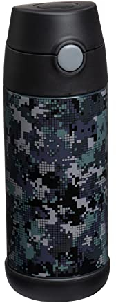 Snug Kids Flask - Stainless Steel Insulated Water Bottle with Straw for Children/Toddlers (Girls/Boys) - Black Digi Camo, 350ml