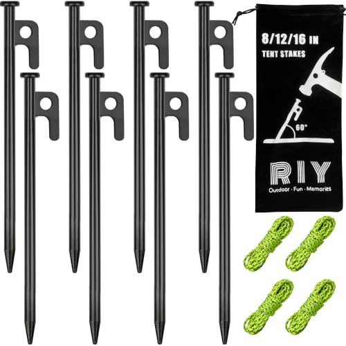 8 Pack Tent Stakes Heavy Duty Metal Tent Pegs for Camping Steel Tent Stakes 8 inch Unbreakable and Inflexible