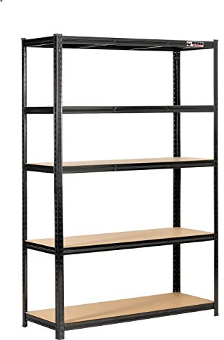 Rhino Racking - 10 Bays - 5 Tier Heavy-Duty Industrial Storage Shelves - Black - 180x120x45cm