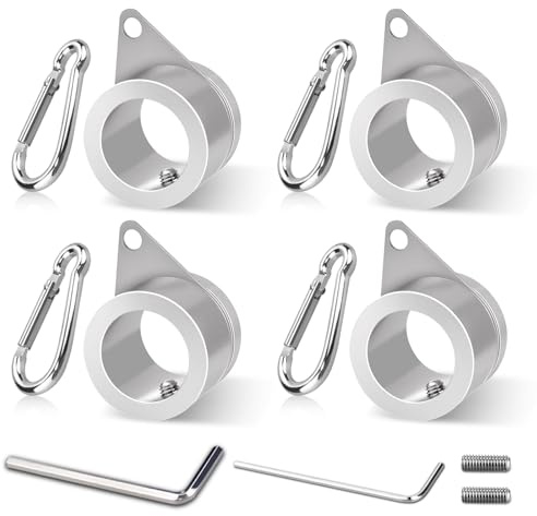 BonyTek Fahnenmast-Ringe aus Aluminiumlegierung, um 360 Grad drehbarer Fahnenmast, Befestigungsringe, drehbarer Fahnenmast-Kit mit Karabiner für 2,5 - 3,2 cm Durchmesser Fahnenmast (Φ 3,2 cm, Silber)