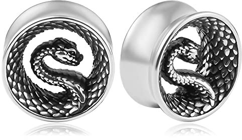 DOEARKO Ohr Tunnel 1 Paare Double Flared Flesh Plug Schlange Edelstahl für Ohrpiercing Gestreckte 22mm Silber