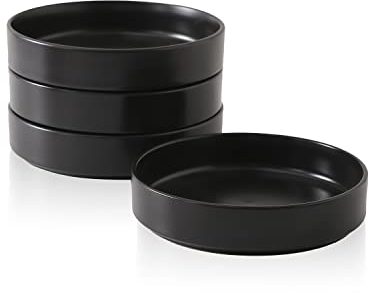 Stone Lain Celina Steingut-Nudelschalen-Set, rund, 4 Quarts, Schwarz