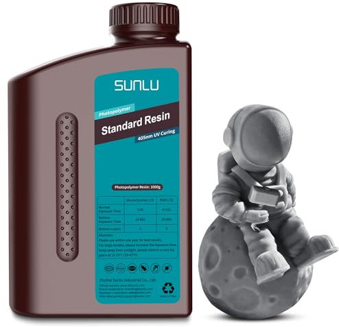 SUNLU 3D Printer Resin 1kg, Fast Curing Standard 3D Resin for LCD DLP SLA 3D Printers, 395 to 405nm UV Curing 3D Printing Liquid Photopolymer Resin, Low Shrinkage, High Precision, 1000g, Dark Grey