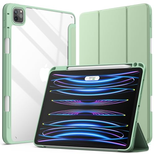 JETech Hülle für iPad Pro 11 Zoll (2022/2021/2020/2018) mit Stifthalter, Klare Transparente Rückseitenschale Dünner Ständer Stoßfeste Tablet Schutzhülle (Matcha Grün)