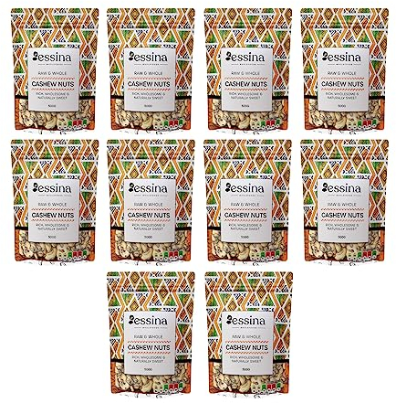Essina Wholefoods Unsalted Cashew Nuts 5kg (10 x 500g) Natural Whole Raw Cashews with High Fibre and Protein, Cashews Nut for Baking, Snacking, and Vegan Cheese-making