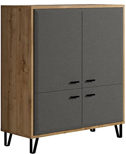 trendteam smart living - Blanshe - Kommode - Grau Matt/Eiche - Highboard mit 4 Türen und 2 Einlegeböden - (BxHxT) 98 x 112 x 42 cm - Metallfüße