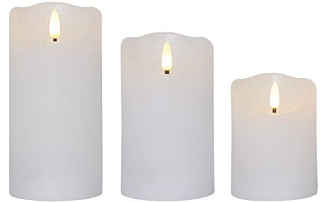 RADOLEO LED Kerzenset Flamme - Rustik-Optik - Echtwachs - 3D Flamme - 3 Größen - Timer - weiß - 3er Set