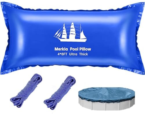 Poolkissen für oberirdische Pools | 1,2 x 2,4 m Poolabdeckung, Luftkissen zum Schließen des Winters, ultradick und kältebeständig, 0,4 mm PVC zum Überwintern, inklusive 6 x 5 m Seil
