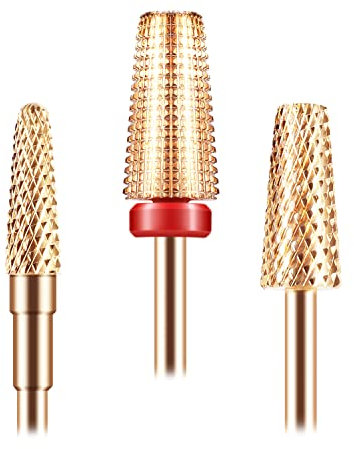[Upgraded]Depvko 3Pcs Nail Drill Bits Set, 5 in 1 Drill Bits for Nails 3/32 Inches, Tapered Barrel and Cone Shape Carbide Nail Drill Bits for Acrylic or Gel Remover (Rose Gold)