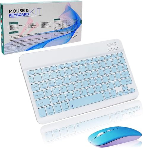 Civetes Wireless Keyboard and Mouse,Bluetooth Mouse Set Rechargeable Mini Small Compact Flat for Computer/iPad/PC/Laptop/tablet/Surface/Mac/Microsoft/Android/Windows Blue