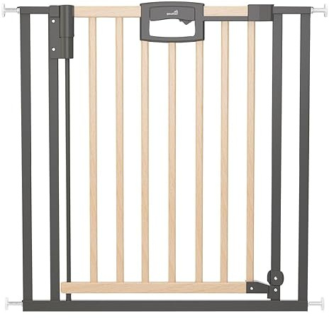 Geuther Türschutzgitter Easylock Plus | Treppenschutzgitter ohne Bohren Breite 160,5-168,5 cm | Türgitter Baby Holz-Metall | Kinderschutzgitter beidseitig öffnend | Kindersicherung | Natur-Anthrazit