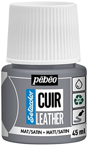 PEBEO - Setacolor Leather - Acrylic Paint for Leather and Leatherette - Customization Bag, Shoe, Sneaker - Resistance to scratches, folds, rubbing - Matt/Satin finish - Concrete Grey - 45 ml
