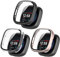RuenTech Hard PC Schutzhülle für Fitbit versa 4, Hülle Mit Glas Displayschutz, schutzfolie Glas Abdeckung für Fitbit Sense 2 Hülle Watch-Zubehör (Schwarz+Klar+Pink)