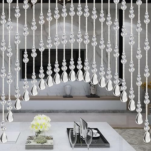 Rekelola Gewölbte Kristall-Türschnur, hängende Glasperlen, Vorhänge für Türen, Fenster, kurze Heimdekoration, Schränke, einfach zu installieren, nicht Acryl, selbstklebend (25 Saiten, transparent)