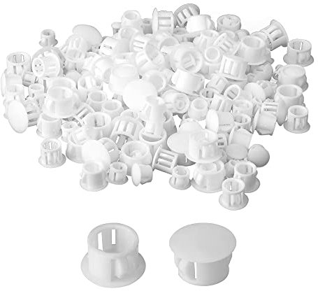 Aoktorkit 100 Pcs Plastic Plugs, 15mm White Plastic Hole Plugs, Locking Insert End Cap, Hole Covers for Screw Holes Furniture Machines Cabinets (AOK0145-15mm)