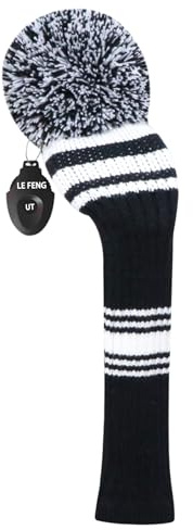 LeFeng Sports Driver HeadCover, Knitted Golf Club Cover with Cute Pom Pom and Number Tag | Single knit golf head cover fits 460cc driver, woods & hybrid clubs with pom pom and number tag