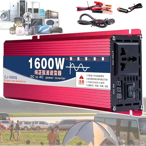 Spannungswandler 1600W 2200W 3000W 4000W 5000W 6000W 8000W Reiner Sinus KFZ Wechselrichter DC 12V/24V/48V/60V/72V auf AC 220V/230V Pure Sine Wave Power Inverter Steckdose Konverter (1600W,48Vto220V)