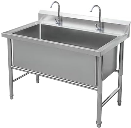 Fregadero de Cocina Comercial,Fregadero de Acero Inoxidable Independiente,Fregadero Comercial Pila de Lavar,Fregadero Industriales,for lavandería/patio trasero/garaje(47.2 * 27.5 * 31.5in)