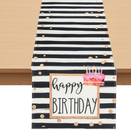 Anseom Tischläufer Geburtstag, Leinen-Geburtstagstischläufer Geburtstags Tischläufer Dekoration, Abwaschbar Tischdekoration Tischläufer für Drinnen und Draußen Esszimmer Party Urlaub, 33 x 275 cm