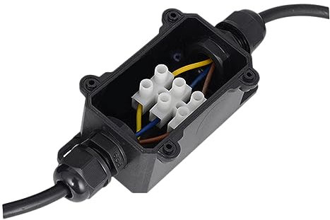 Veemoon Ip68 Waterproof Junction Box for Outdoor Electrical Cable Wire Connector Suitable for Garden Lights Pore Diameter 4-8mm Black Weatherproof Design