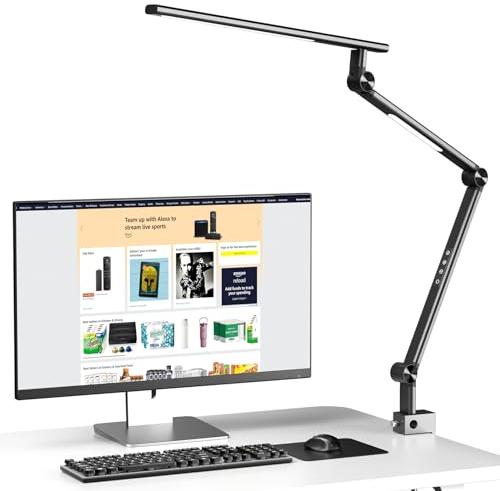 VERSKI Schreibtischlampe LED, Dimmbar 18W Doppelte Lichtquelle Schreibtischlampe für Homeoffice, Klemmbar Augenschutz Tageslichtlampe, 5 Farbtemperaturen und Helligkeit Einstellbare Büro Tischlampe