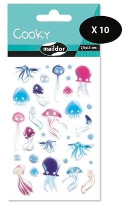 MY MANDARINE CY099Cpack - Packung mit 10 Stickerbögen 3D Stickers Cooky, 310 Stickers, Quallen, 1 Pack