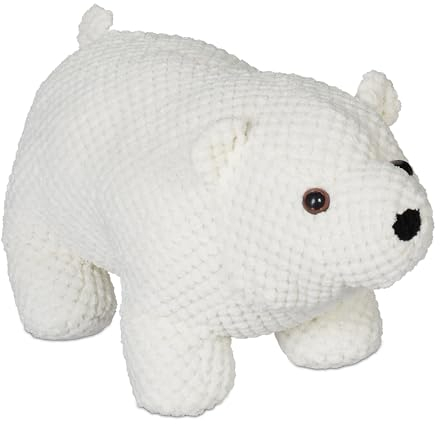 Relaxdays Türstopper Eisbär, Stoff mit Sandfüllung, Türpuffer Boden, Deko Türsack Kinder, HxBxT: 15 x 14 x 28,5 cm, weiß